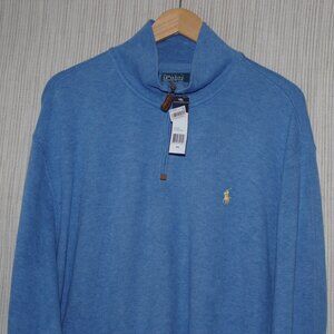 Polo Ralph Lauren Cotton Zip Up Blue Mock Neck Men Pullover Size:2XL